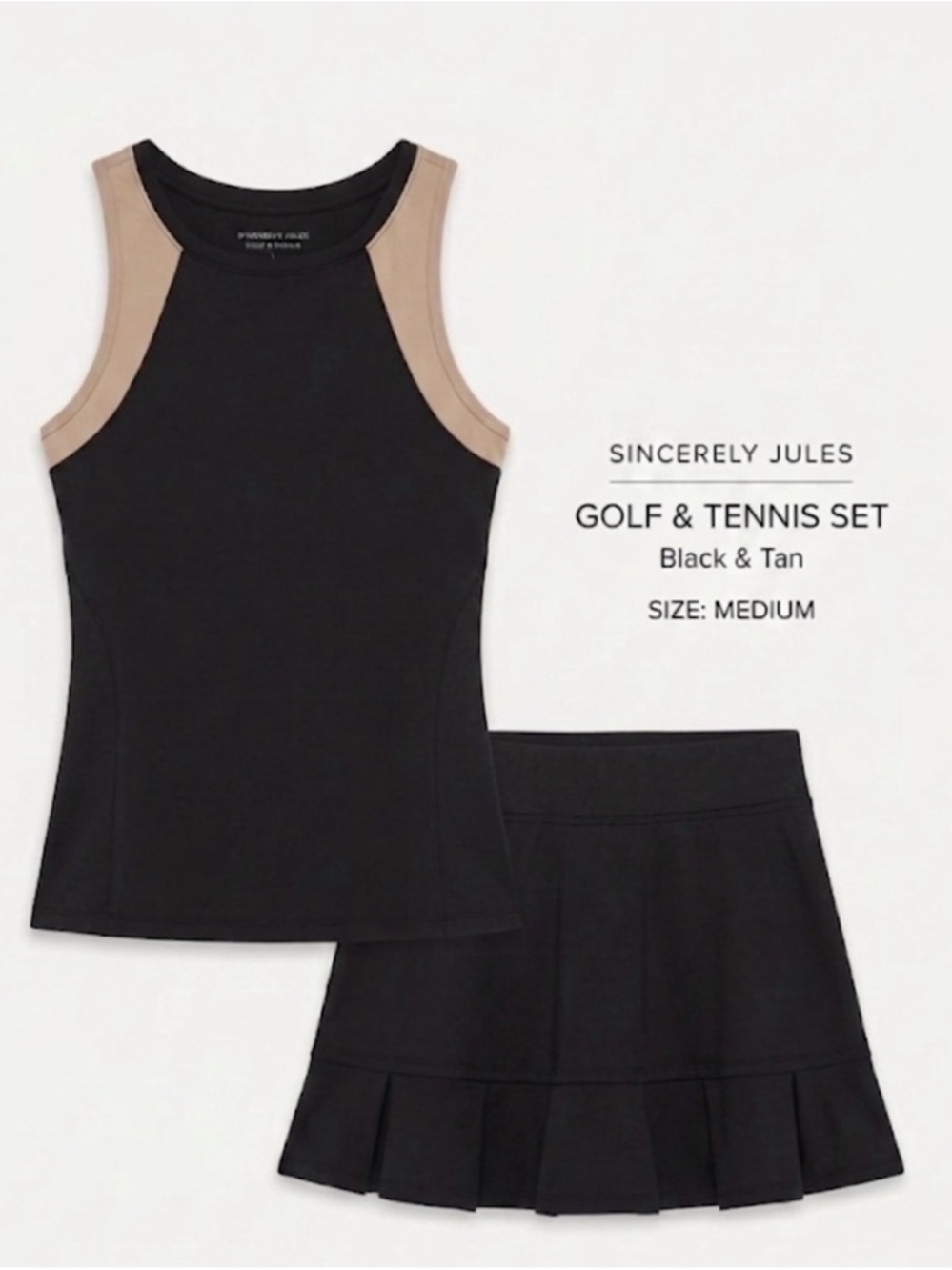 Sincerely Jules Golf & Tennis Two-Piece Set - Size Medium - Black & Tan
